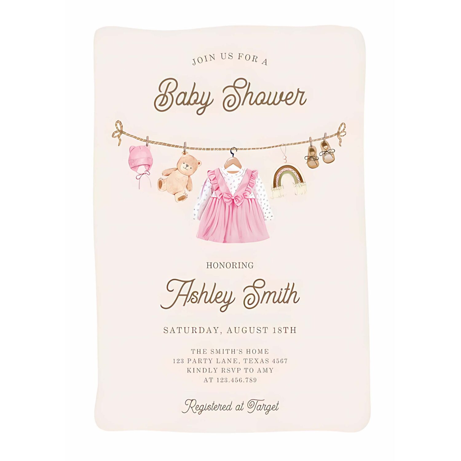 Baby clothes clothesline boho girl baby shower invitation h62s 4