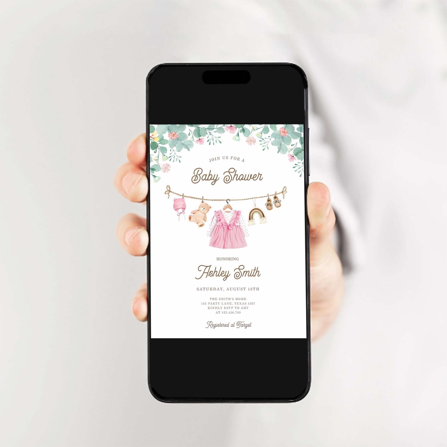 Baby clothes clothesline boho girl baby shower invitation o72z 2