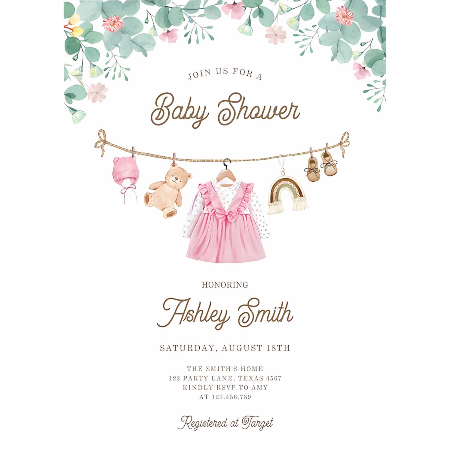 Baby clothes clothesline boho girl baby shower invitation o72z 4