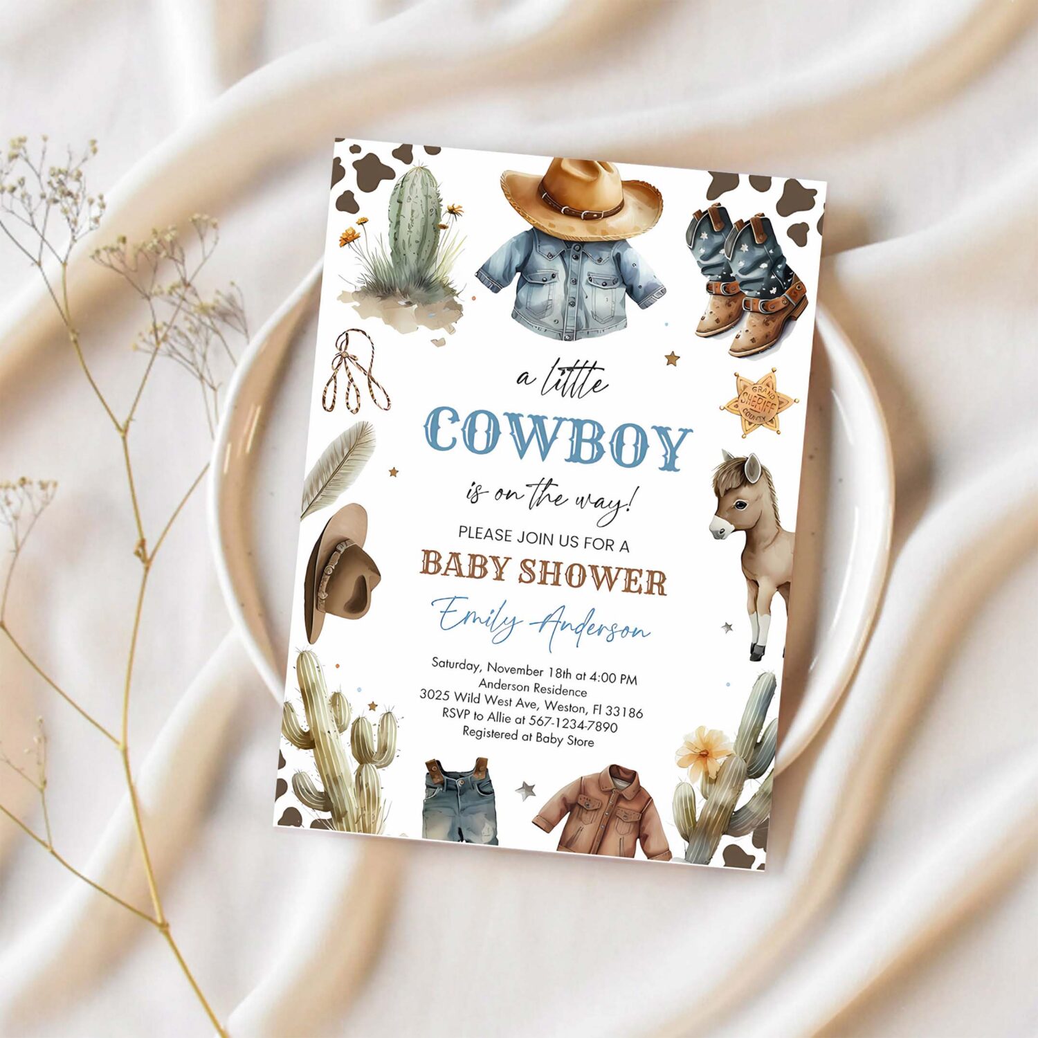 Baby shower invitation country western wild boy west a little cowboy is on the way baby shower sprinkle 1