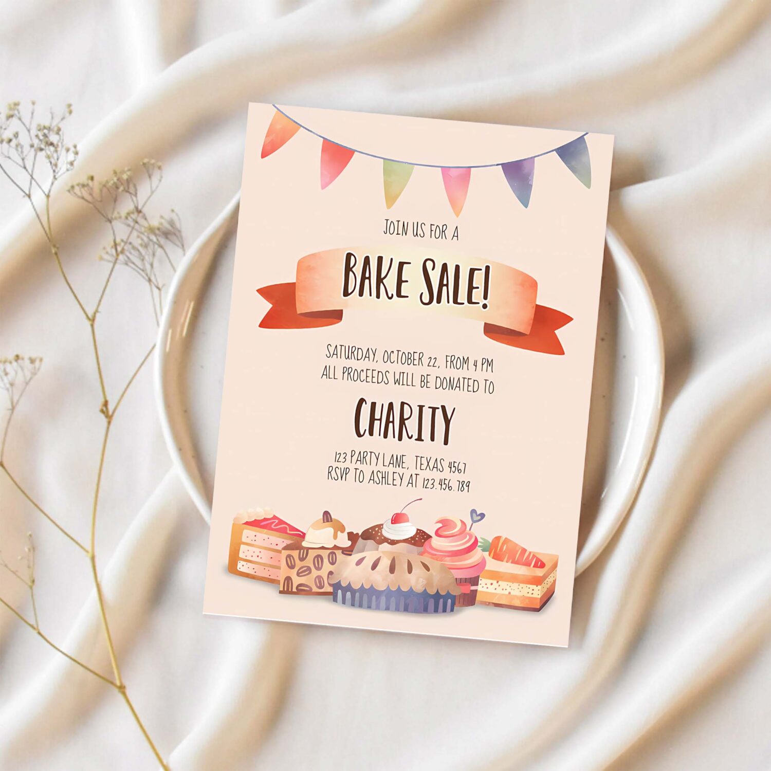 Bake sale party festival invitation fundraiser school church flyer kitchen cake cookie 1