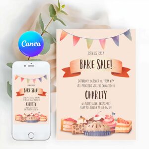 Cookie Party Invitation, Bake Sale Party Festival Invitation, Fundraiser School Church Flyer Kitchen Cake Cookie