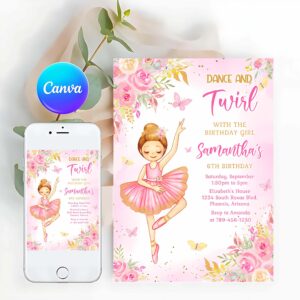 Ballerina Birthday Invitation Template, Ballet Birthday Invitation, Ballerina Invitation Themes