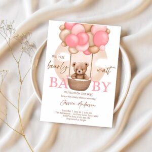 Bear balloon baby shower invitation we can bearly wait baby shower invite 1