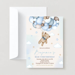 Teddy Bear Invitation, Bear Birthday Invitation, Beary First Birthday Party, Invites Invitation