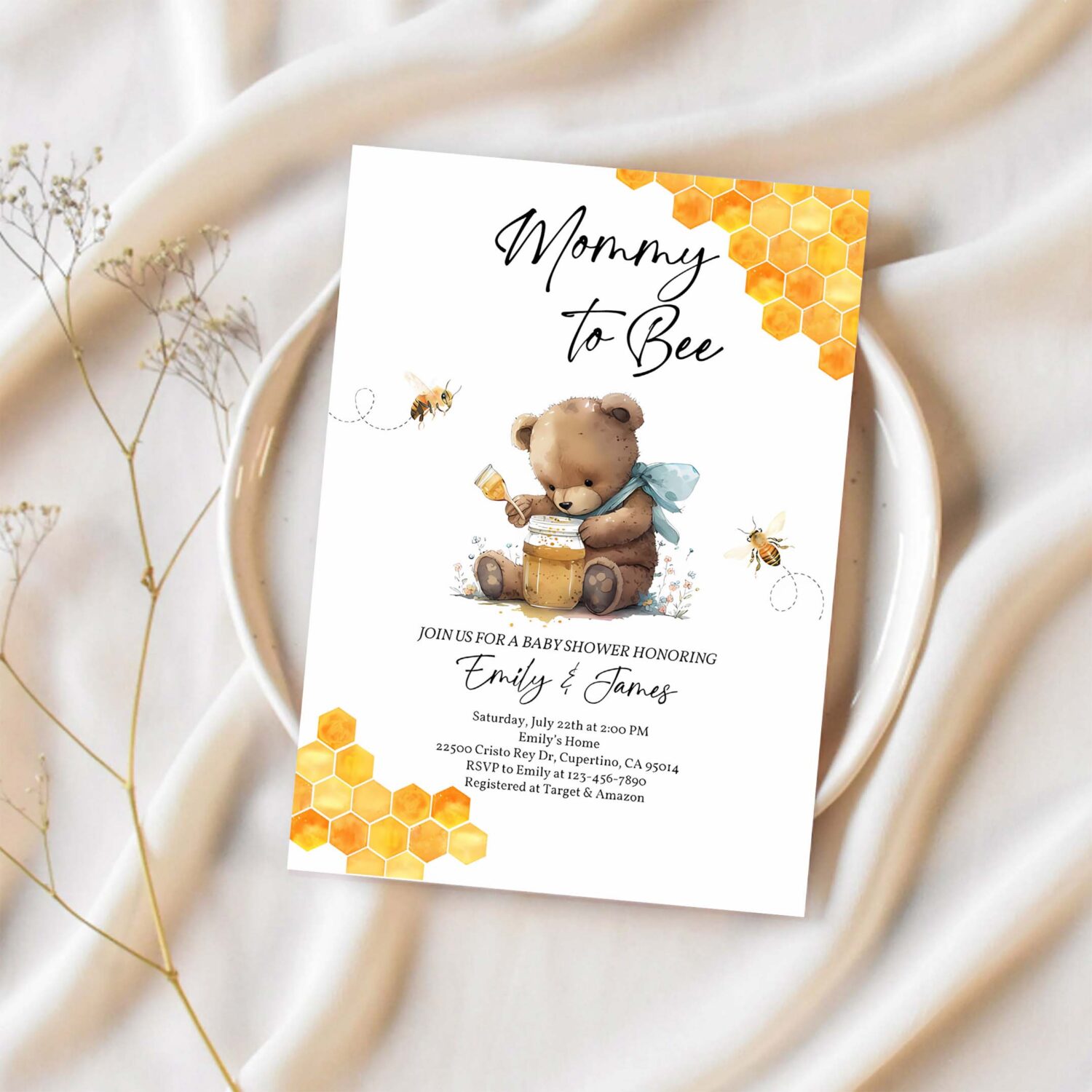 Bee baby shower invitation mommy to bee baby bear invite 1