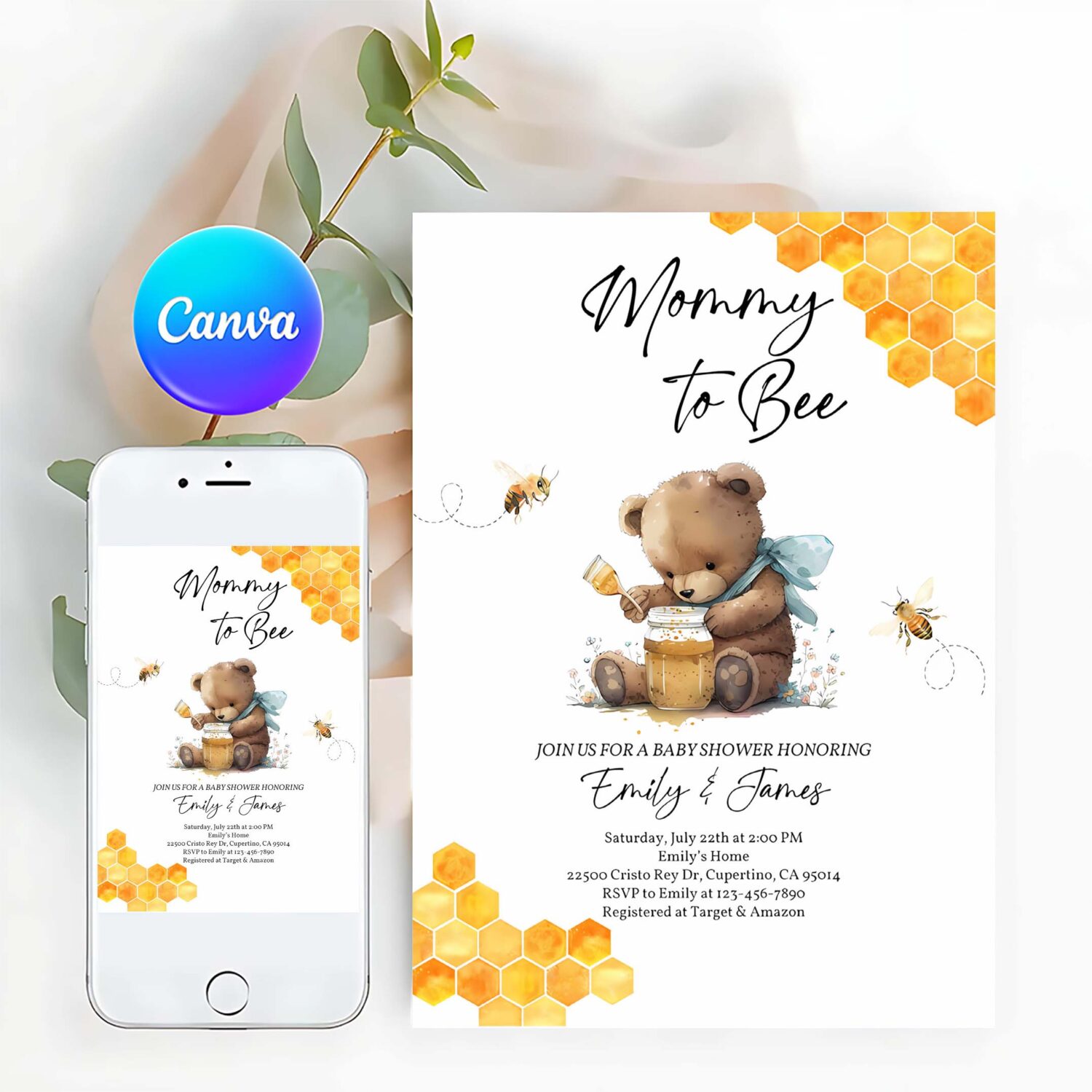 Bee baby shower invitation mommy to bee baby bear invite