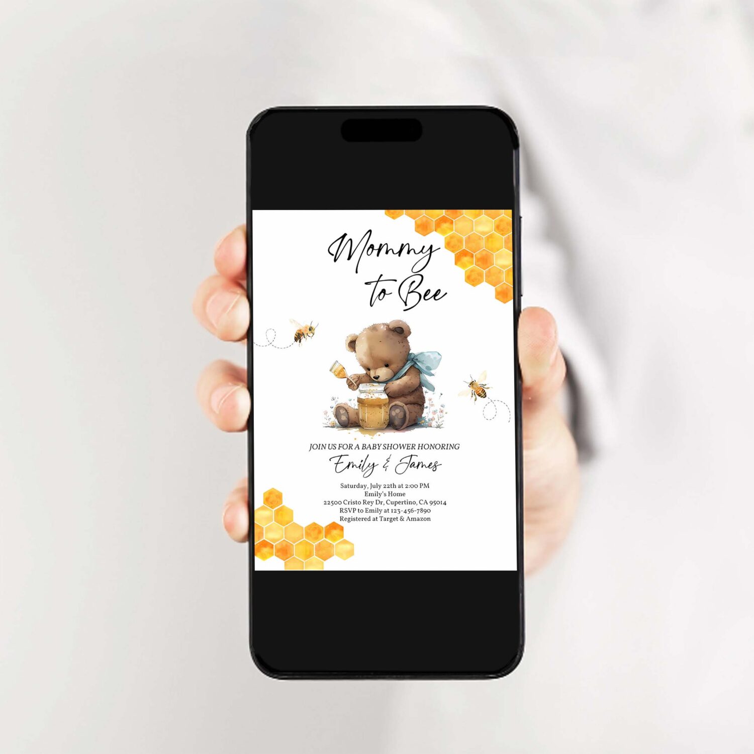 Bee baby shower invitation mommy to bee baby bear invite 2