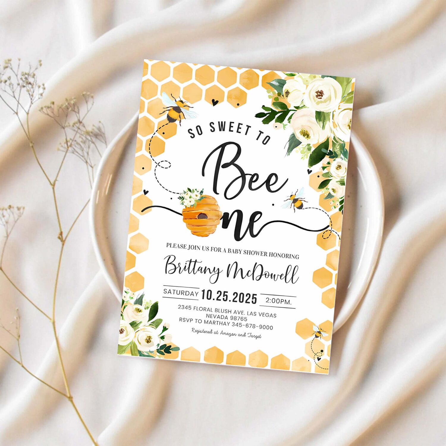Bee birthday invitation honey bee birthday party bee 1st birthday so sweet to bee one party bee day 1st birthday 1