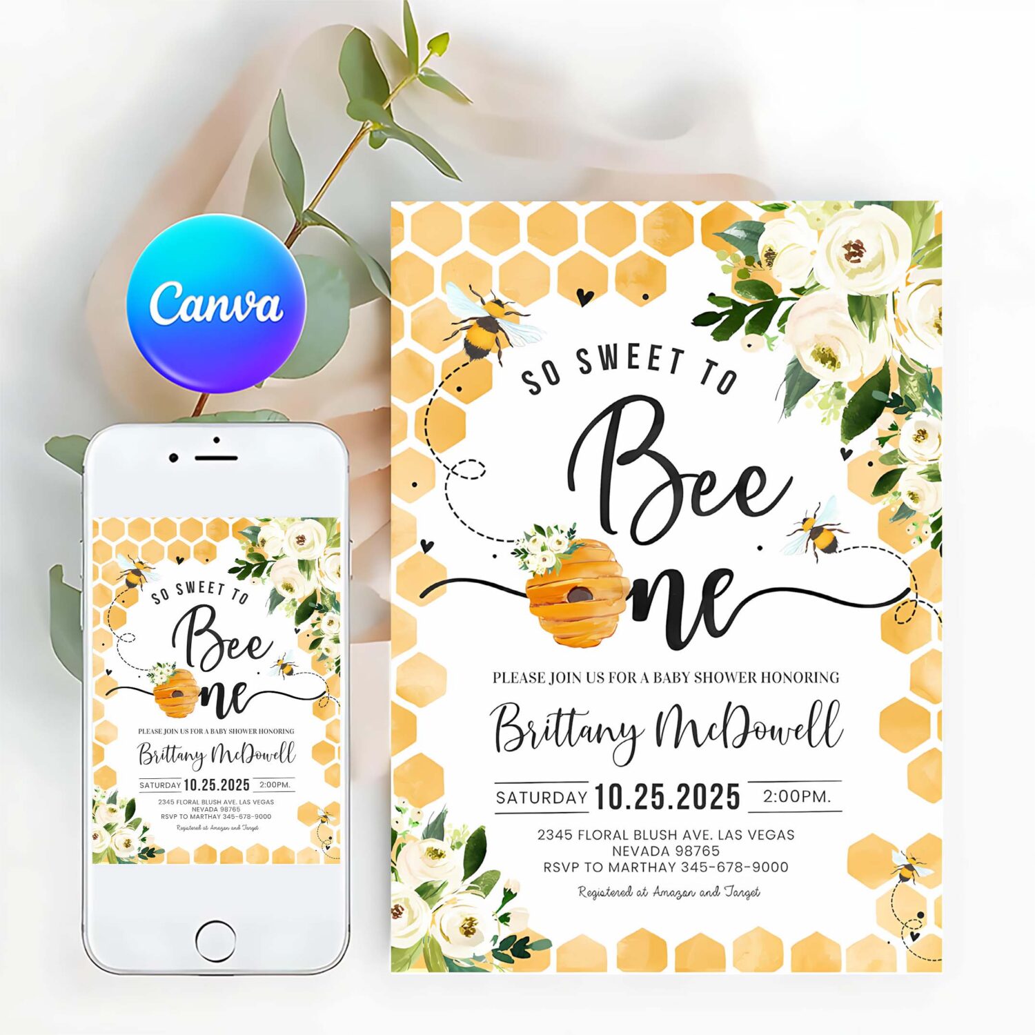 Bee birthday invitation honey bee birthday party bee 1st birthday so sweet to bee one party bee day 1st birthday