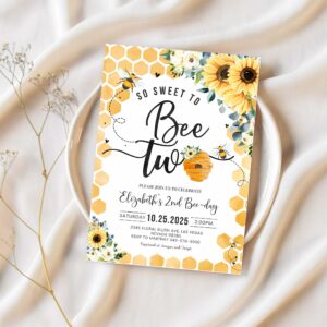 Bee birthday invitation honey bee birthday party bee 2nd birthday so sweet to bee two party bee day 1st birthday 1