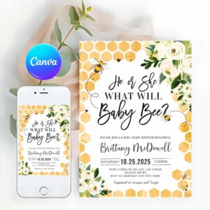 Oh What Fun Invitation, Bee Gender Reveal Invitation What Will Baby Bee Invitations Bumble Bee Gender Neutral Invite