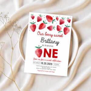 Berry first birthday invitation editable modern strawberry invitation strawberry birthday 1