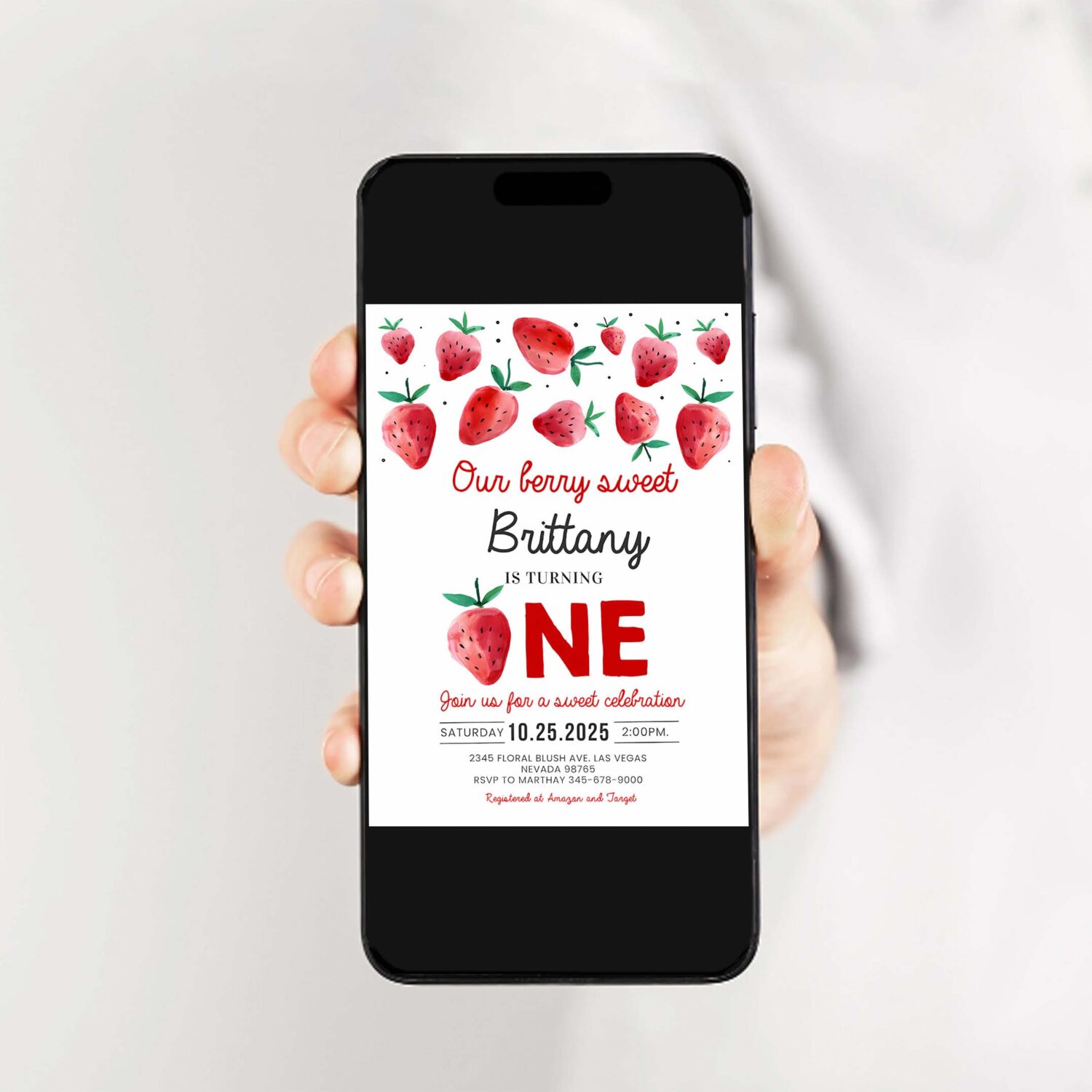 Berry first birthday invitation editable modern strawberry invitation strawberry birthday 2