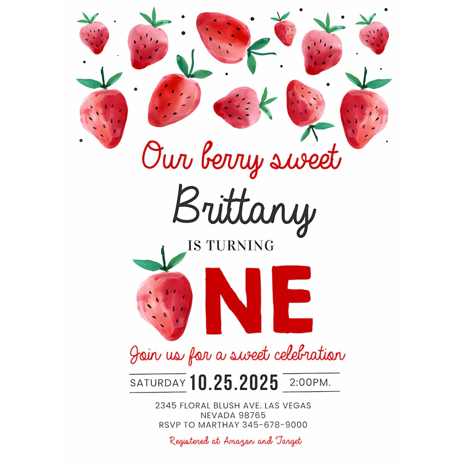 Berry first birthday invitation editable modern strawberry invitation strawberry birthday 4