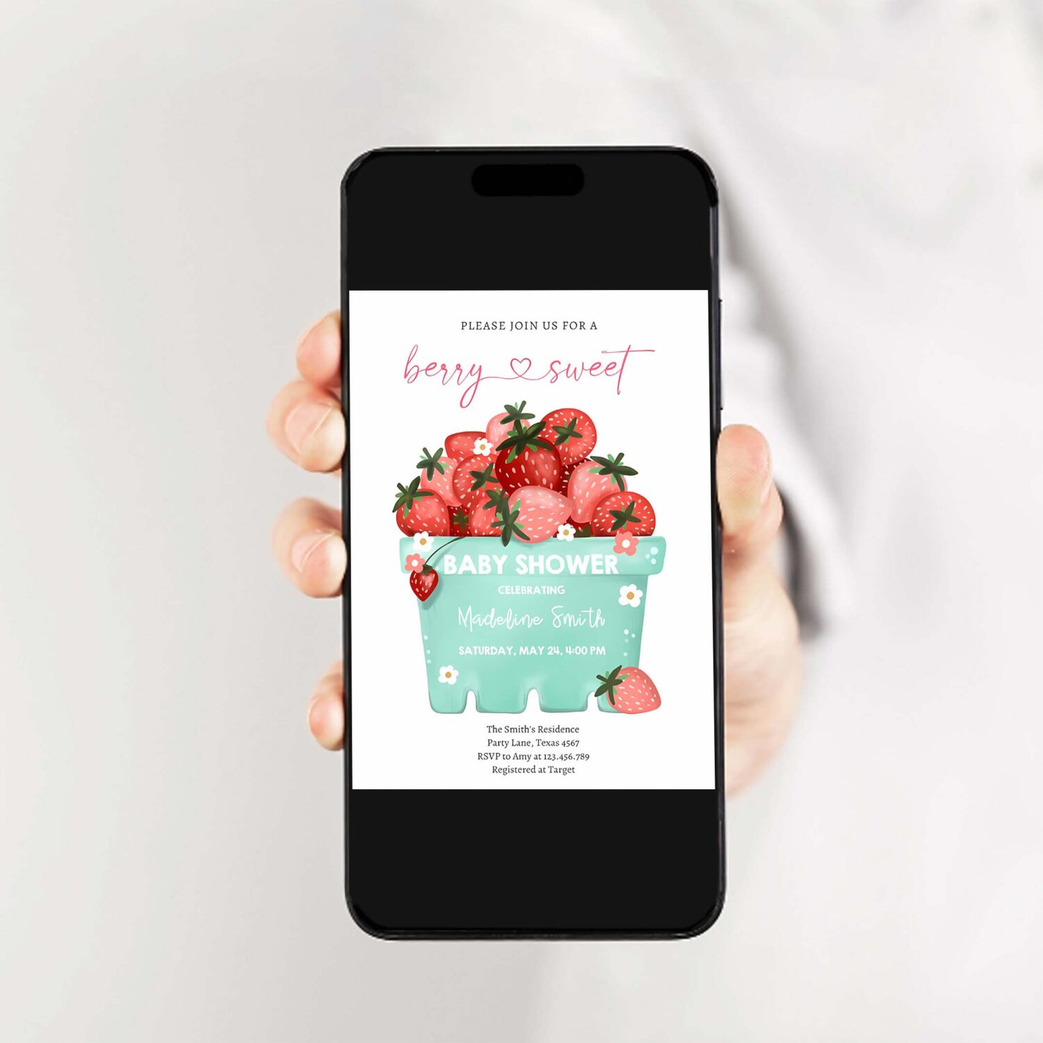 Berry sweet strawberry farmers market baby shower invitation h19t 2