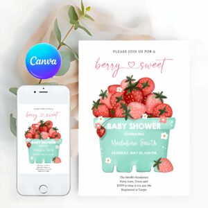 Berry Sweet Invitation, Berry Sweet Strawberry Farmers Market Baby Shower Invitation