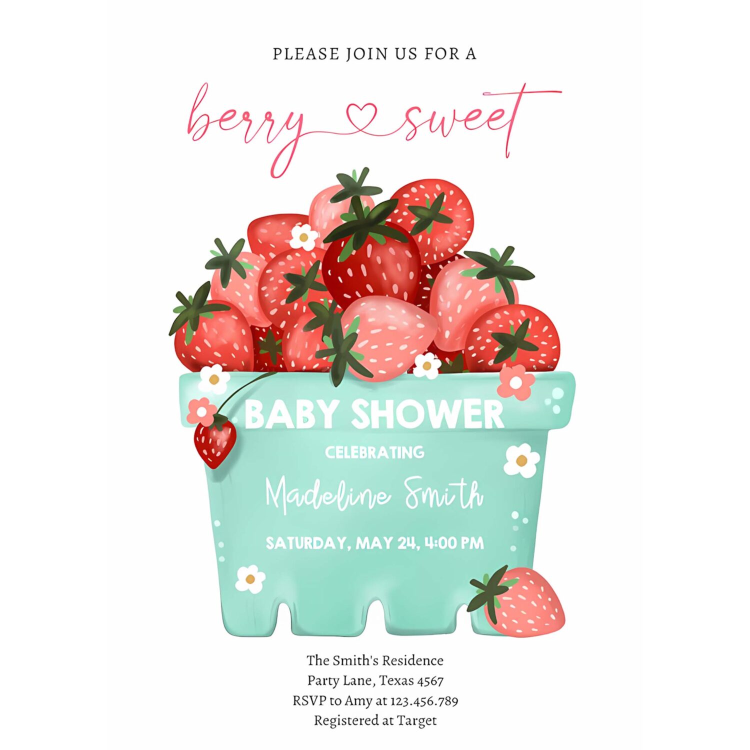 Berry sweet strawberry farmers market baby shower invitation h19t 4