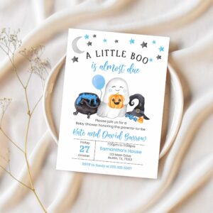 Blue a little boo baby shower invitation bundle boy halloween baby shower invite 1