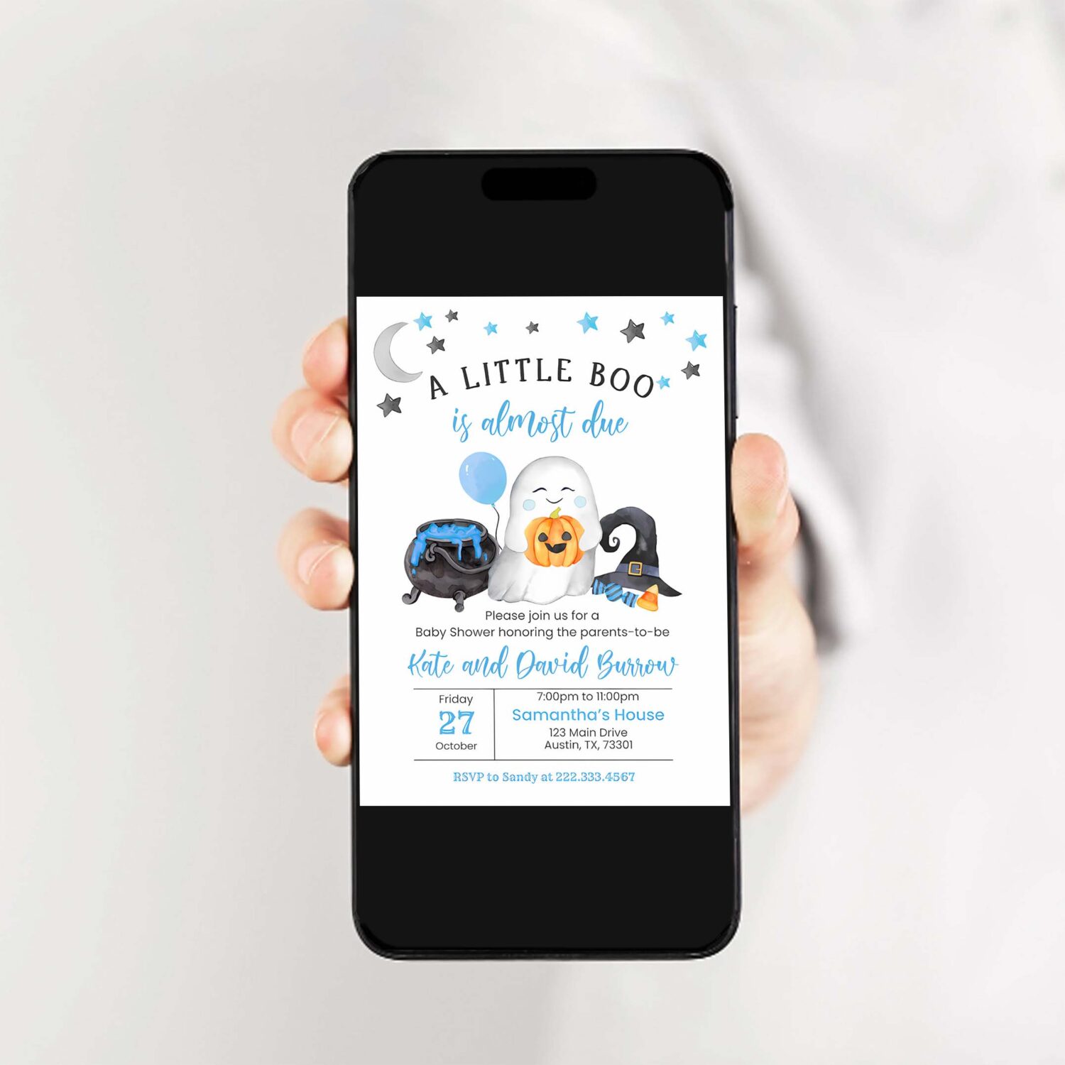 Blue a little boo baby shower invitation bundle boy halloween baby shower invite 2