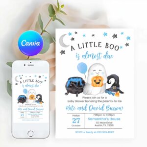 Little Boo Invitation, Blue A Little Boo Baby Shower Invitation, Bundle, Boy Halloween Baby Shower Invite