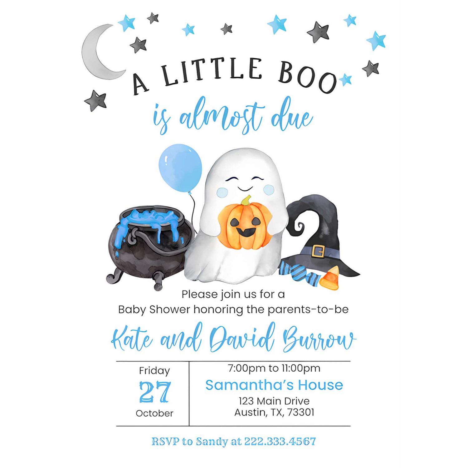 Blue a little boo baby shower invitation bundle boy halloween baby shower invite 4