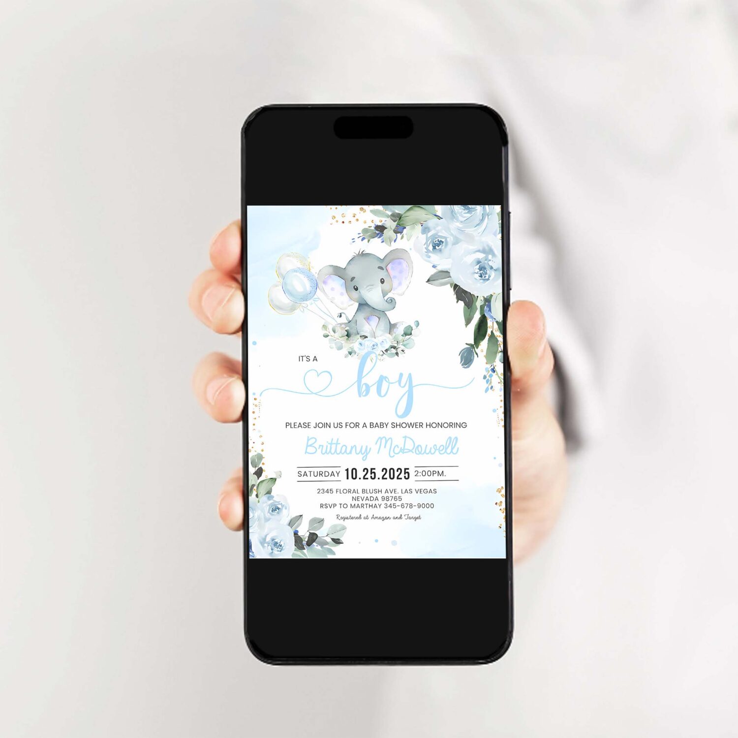 Blue elephant baby shower invitation boy baby shower elephant invite 2