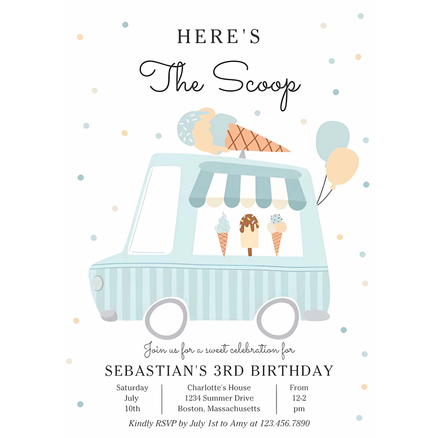 Blue ice cream truck heres the scoop birthday invitation p17q 4