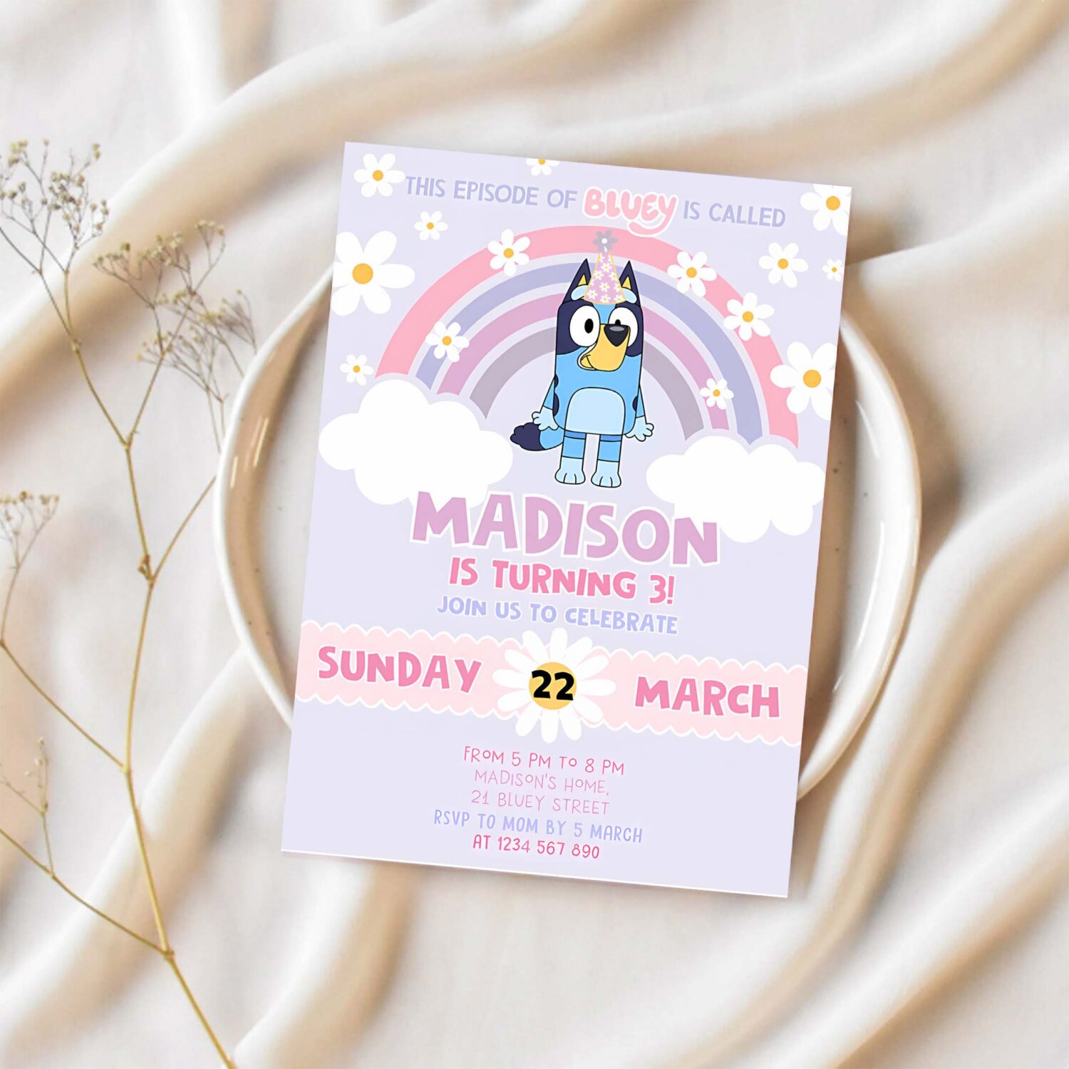 Bluey 3rd birthday invitation bluey party invitation party invite 1