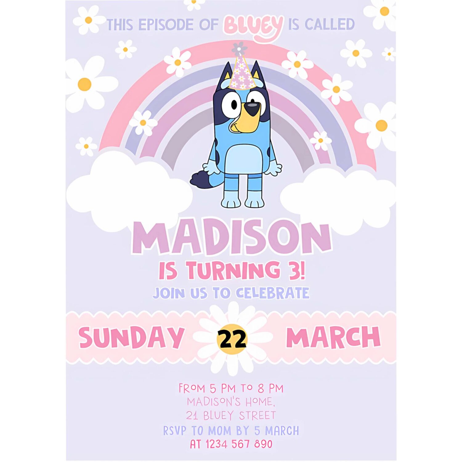 Bluey 3rd birthday invitation bluey party invitation party invite 4