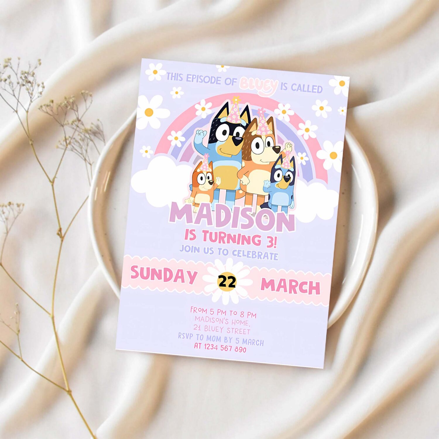 Bluey girl party birthday invitation 3rd birthday bluey invitation party girl invite 1