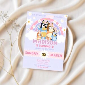 Bluey girl party birthday invitation 3rd birthday bluey invitation party girl invite 1