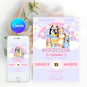 Bluey Invitation, Bluey Girl Party Birthday Invitation, 3rd Birthday Bluey Invitation, Party Girl Invite