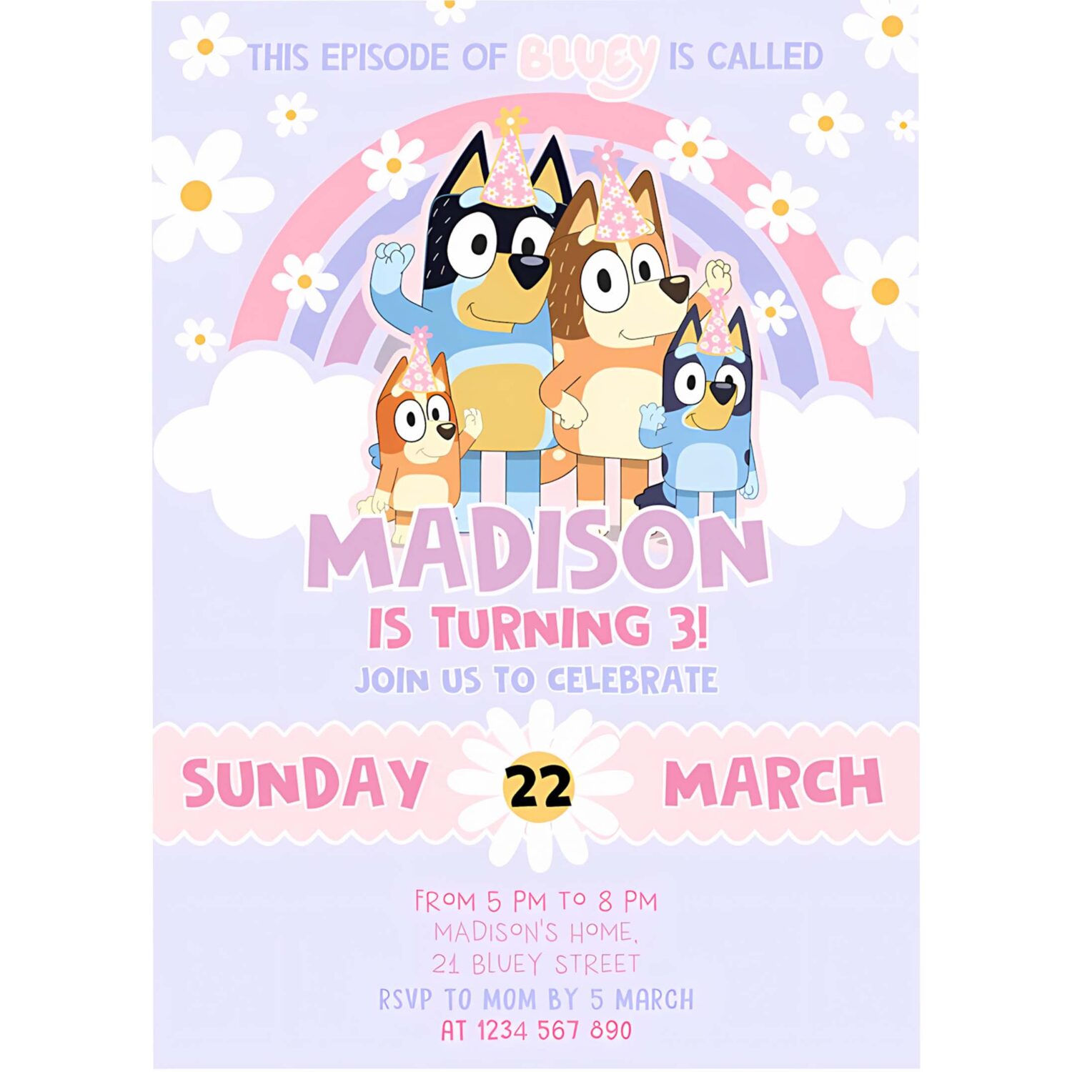 Bluey girl party birthday invitation 3rd birthday bluey invitation party girl invite 4
