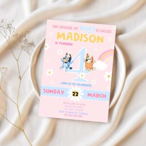 Bluey girl party birthday invitation 4th bluey party invitation party girl invite 1