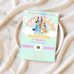 Bluey girl party birthday invitation 6th bluey party invitation party girl invite 1