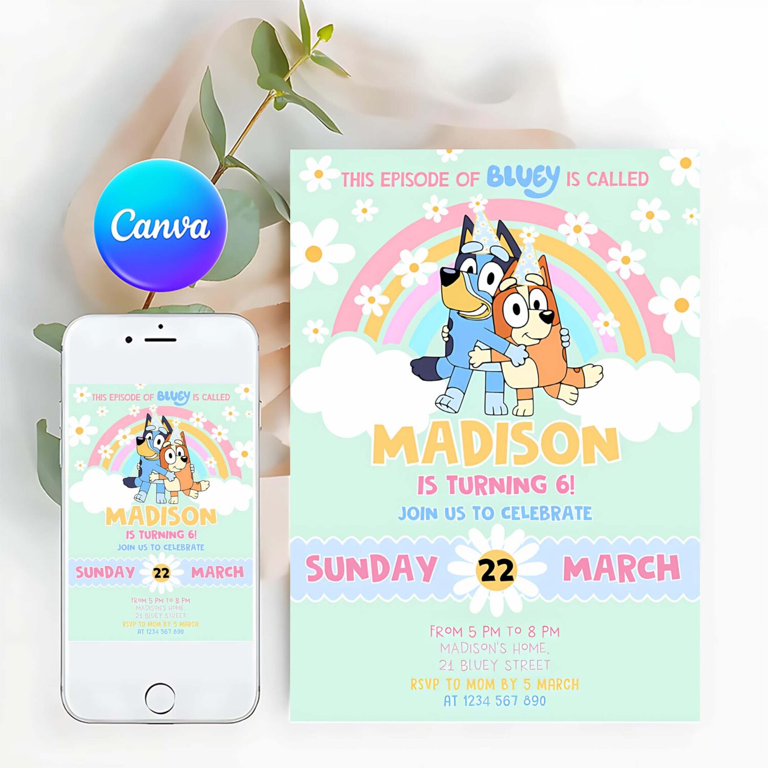 Bluey girl party birthday invitation 6th bluey party invitation party girl invite