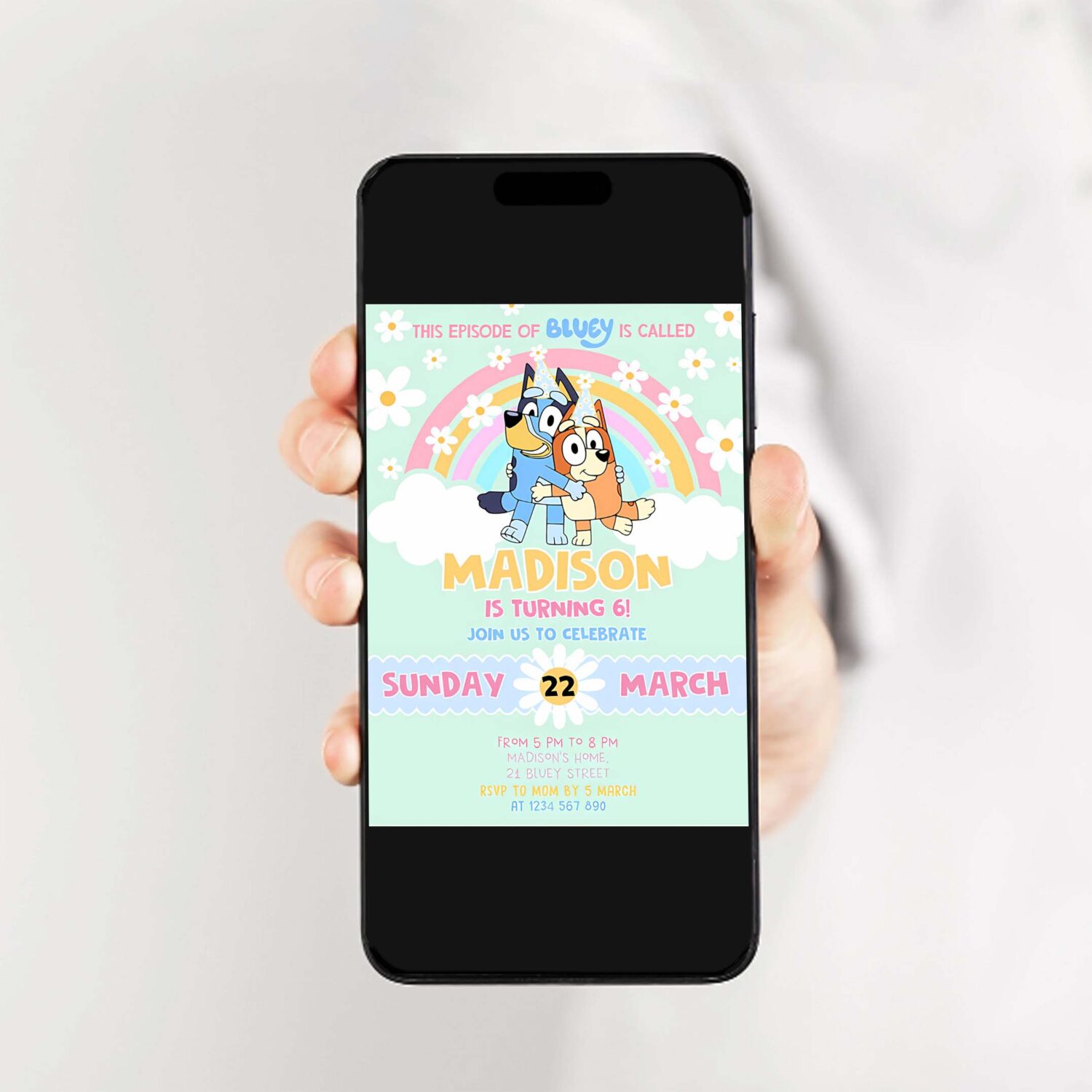 Bluey girl party birthday invitation 6th bluey party invitation party girl invite 2