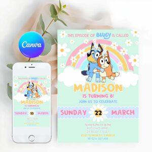 Bluey Invitation, Bluey Girl Party Birthday Invitation, 6th Bluey Party Invitation, Party Girl Invite