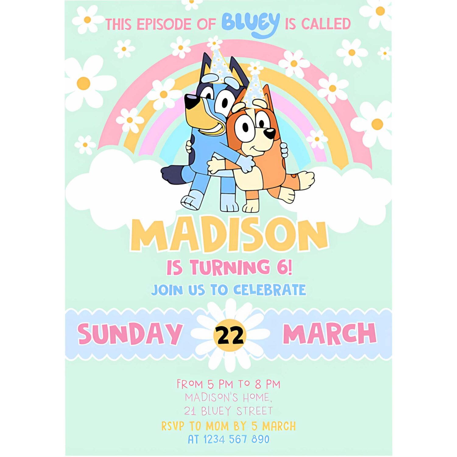 Bluey girl party birthday invitation 6th bluey party invitation party girl invite 4
