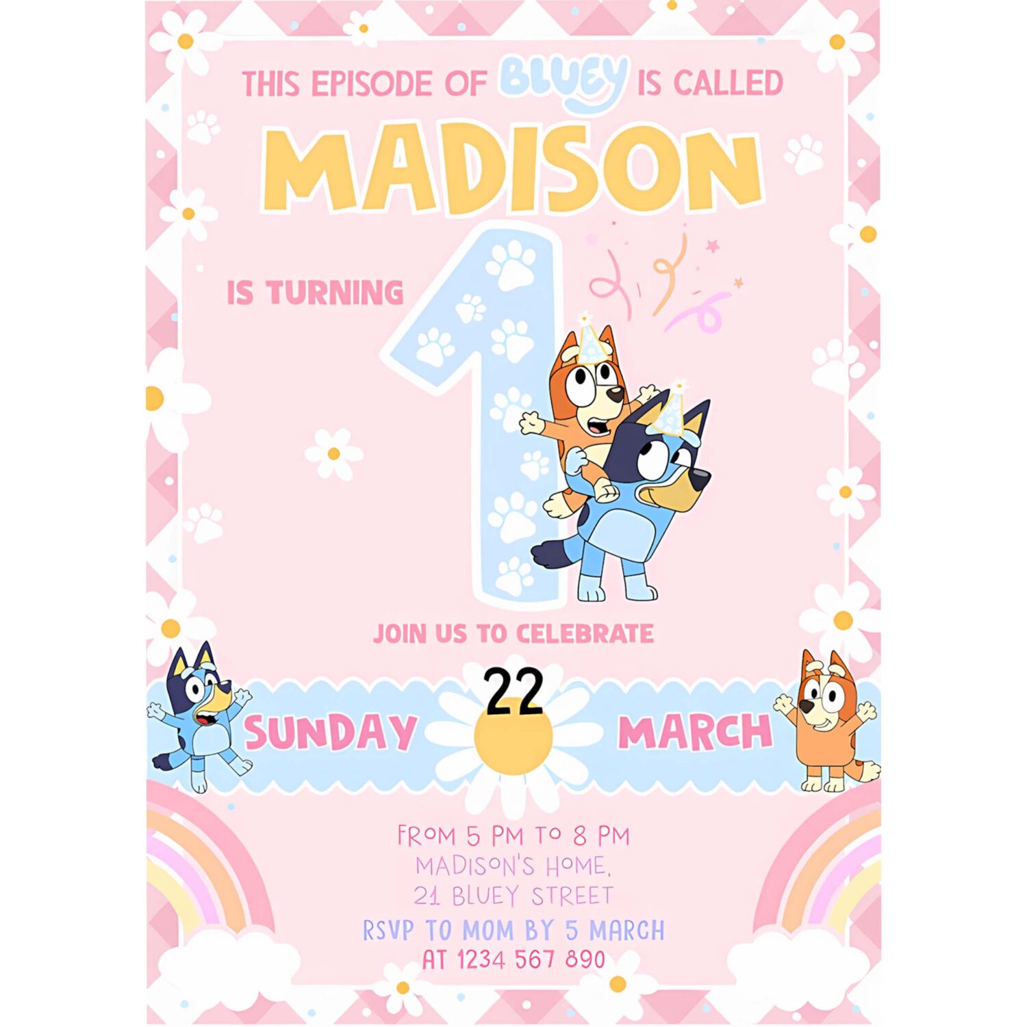 Bluey girl party birthday invitation bluey party invitation party girl 4