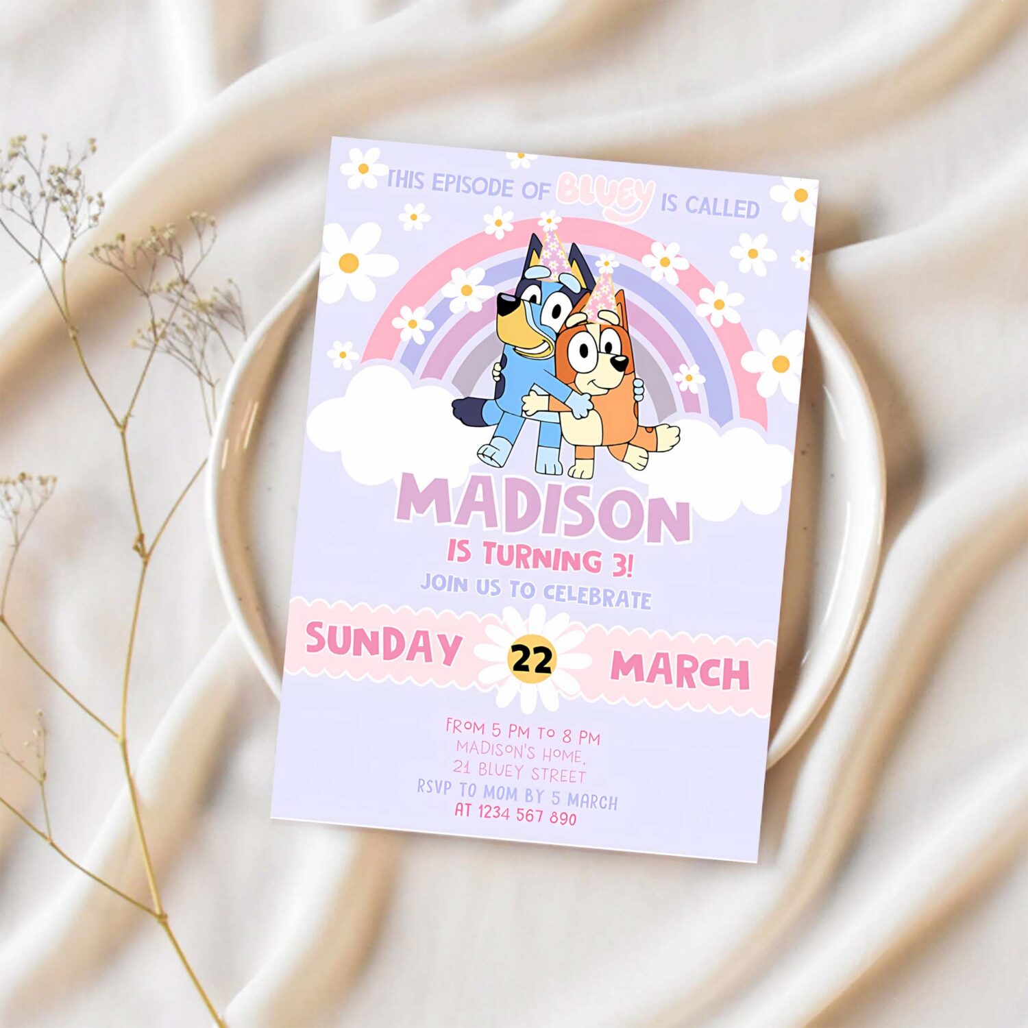 Bluey girl party birthday invitation bluey party invitation party girl invite 1