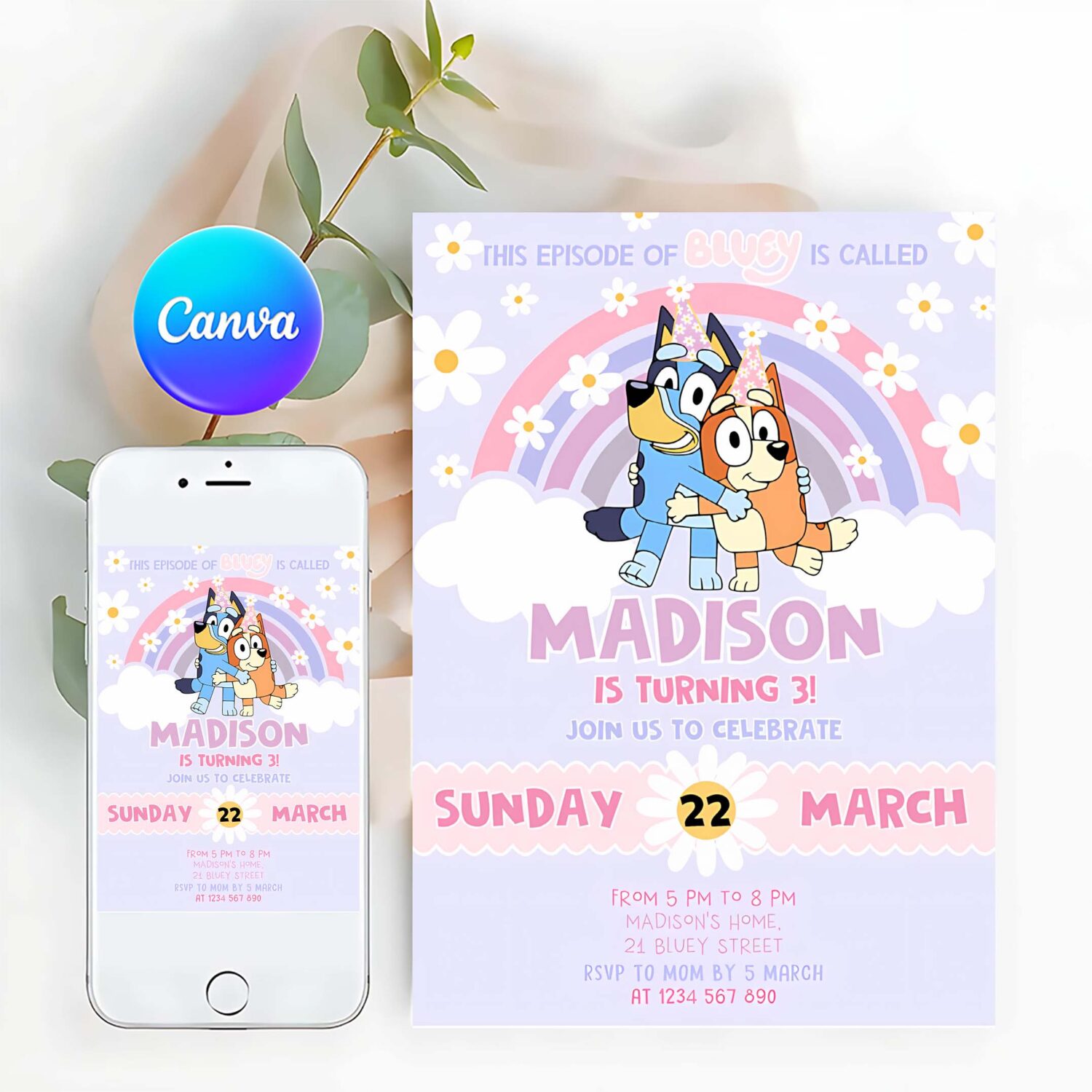 Bluey girl party birthday invitation bluey party invitation party girl invite