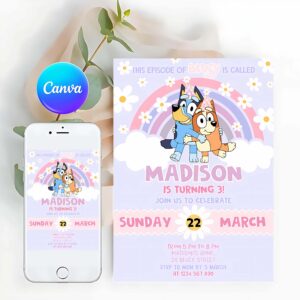 Bluey Invitation, Bluey Girl Party Birthday Invitation, Bluey Party Invitation, Party Girl Invite