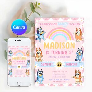 Bluey Invitation, Bluey Girl Party Birthday Invitation, Bluey Party Invitation, Party for Girl