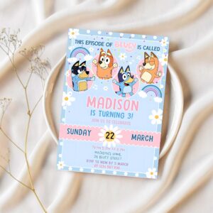 Bluey party birthday invitation 3rd bluey party invitation cute bluey girl party 1
