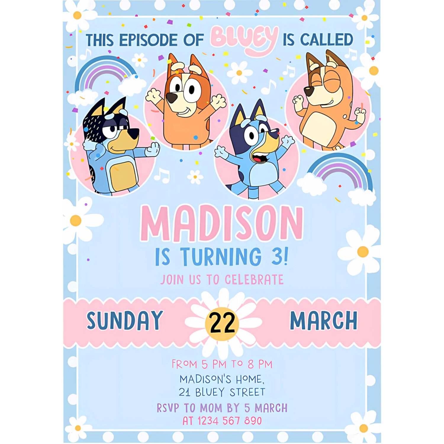 Bluey party birthday invitation 3rd bluey party invitation cute bluey girl party 4
