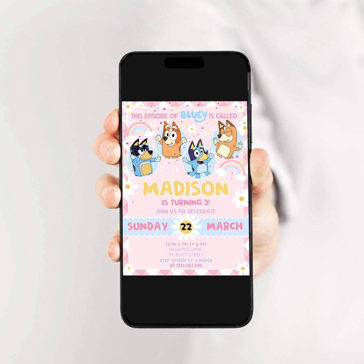 Bluey party birthday invitation bluey pink yellow girl 3rd party birthday invitation bluey party invitation 2