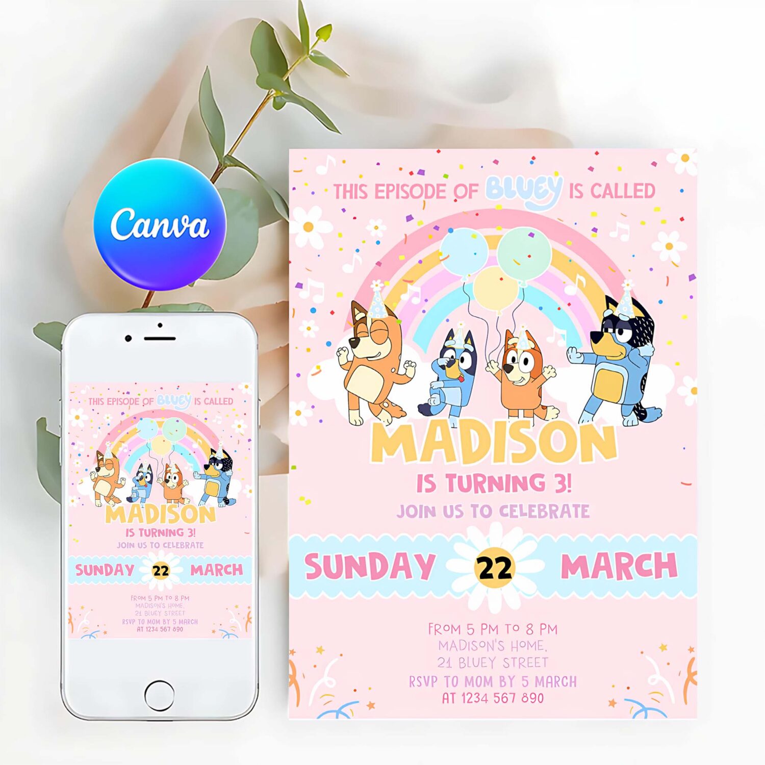 Bluey party invites bluey girl 3rd party birthday invitation bluey party invitation