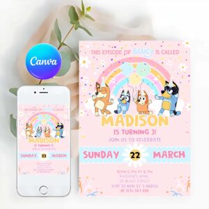 Bluey Invitation, Bluey Party Invites, Bluey Girl 3rd Party Birthday Invitation, Bluey Party Invitation